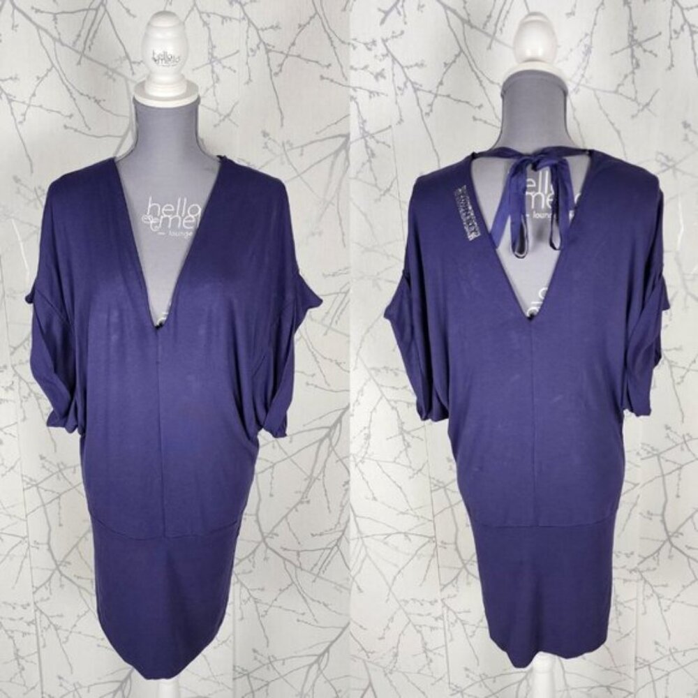 Twinset Simona Barbieri Purple Stretch Knit V-Neck Slouchy Cocoon Dress